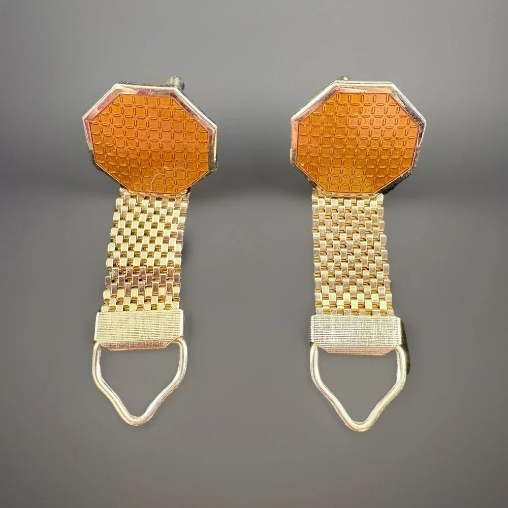 VTG 60s Cufflinks Gold‎ Octagon Mesh Wrap Men Retro Classic Mod Festival